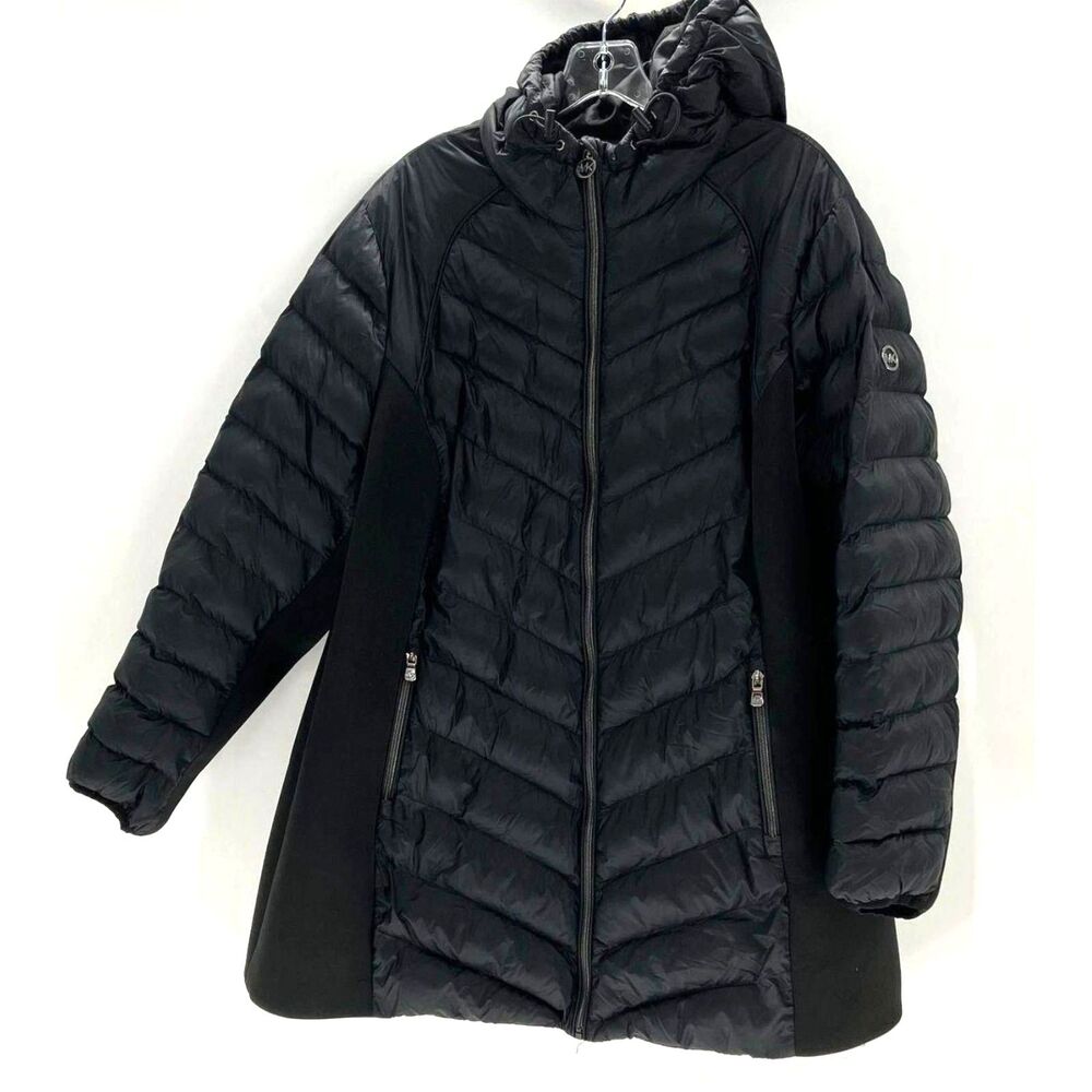 Michael Kors Black Hooded Stretch Puffer Jacket - Women's Size 2X